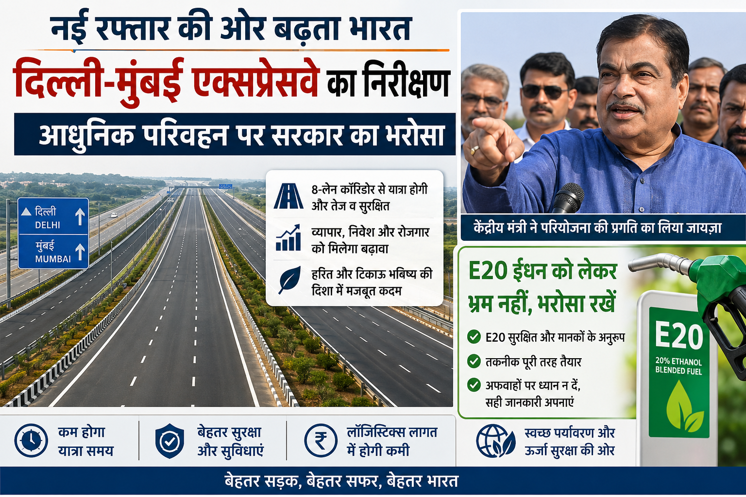 नई रफ्तार की ओर बढ़ता भारत: दिल्ली-मुंबई एक्सप्रेसवे का निरीक्षण, आधुनिक परिवहन पर सरकार का भरोसा