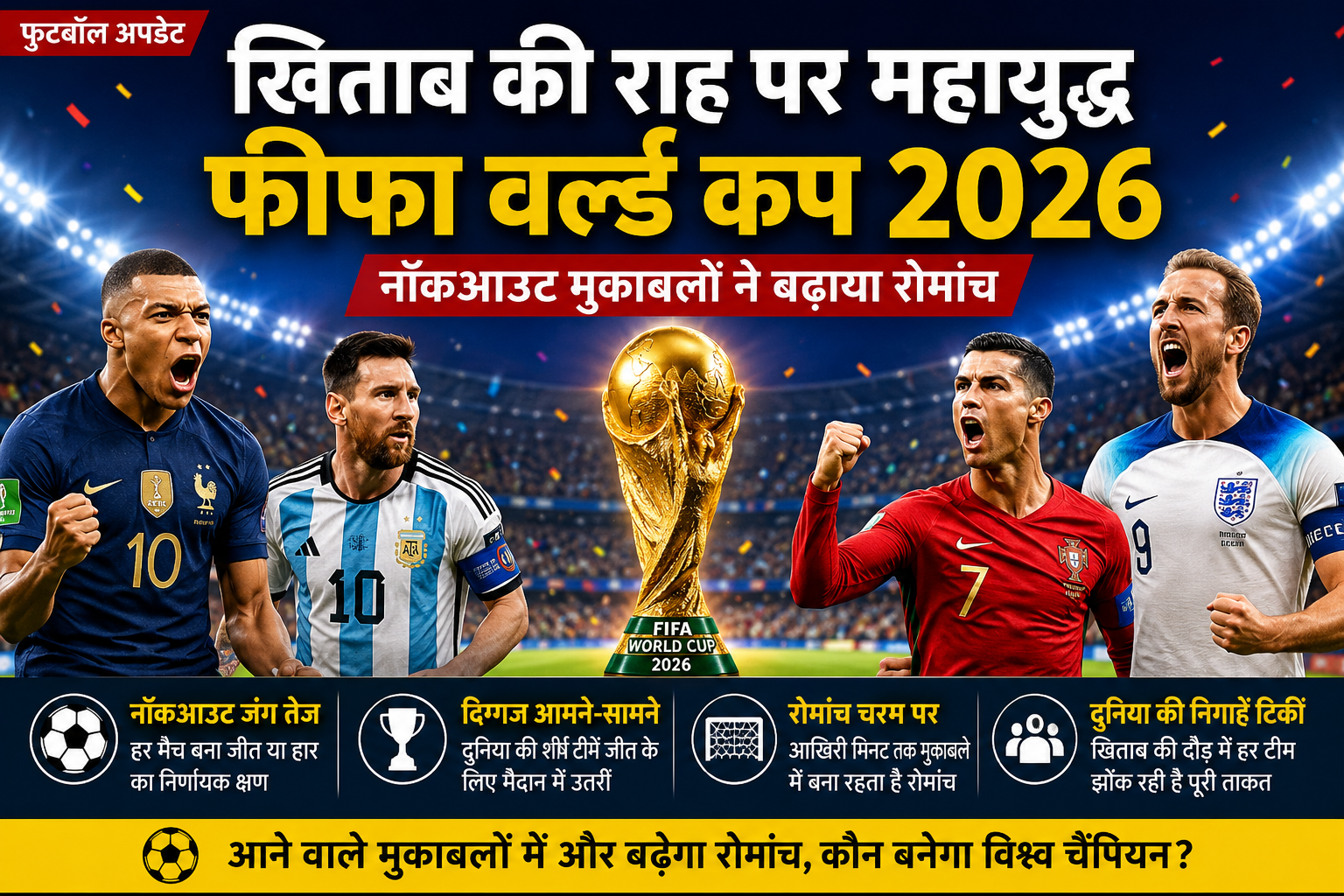 खिताब की राह पर महायुद्ध: फीफा वर्ल्ड कप 2026 के नॉकआउट मुकाबलों ने बढ़ाया रोमांच