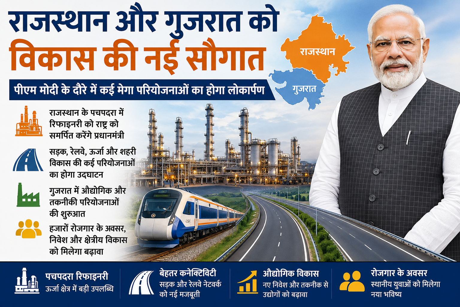 राजस्थान और गुजरात को विकास की नई सौगात: पीएम मोदी के दौरे में कई मेगा परियोजनाओं का होगा लोकार्पण